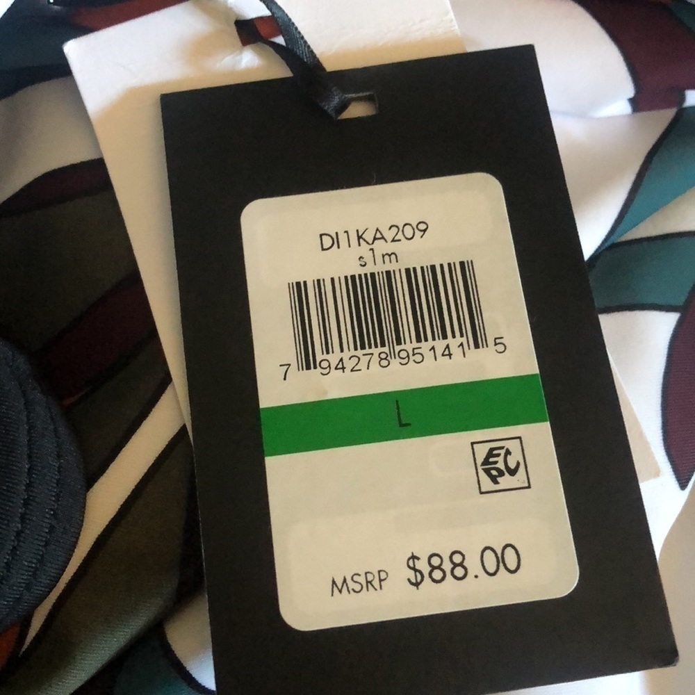 DKNY SOFT WHITE MULTI Leaf-Printed Tankini Swim Top, US Large - Picture 4 of 4